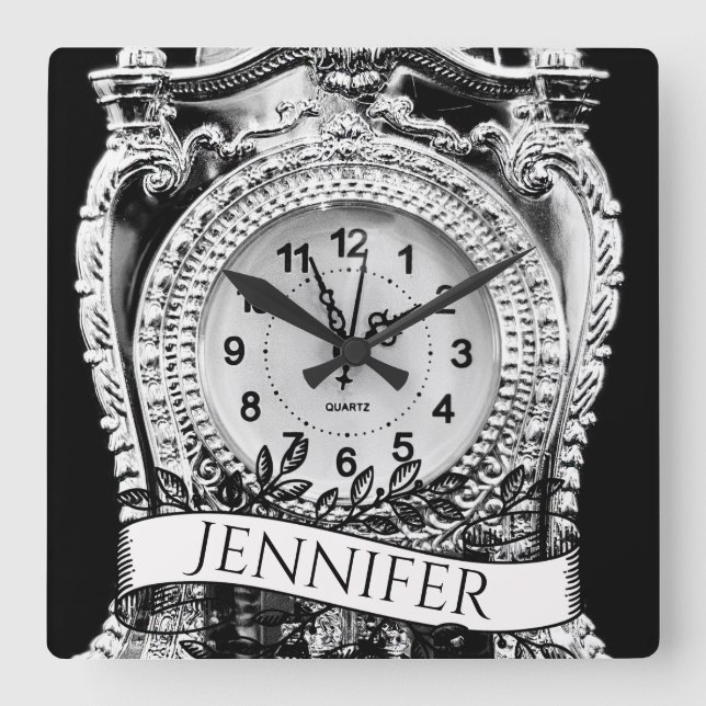 Personalised Vintage Silver  Square Wall Clock (Front)