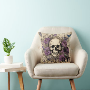 Personalised Vintage Skull Flowers Cushion