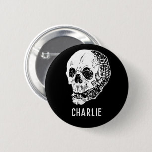 Personalised Vintage Skull Halloween Party Name 6 Cm Round Badge