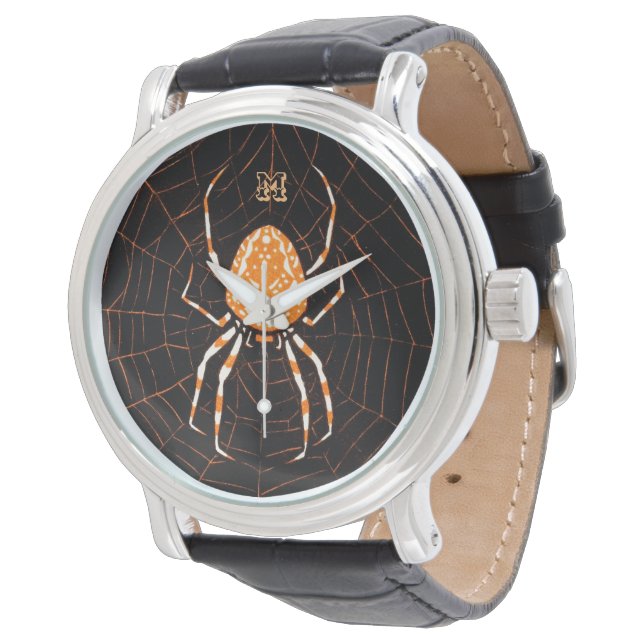 Personalised Vintage Spider Black and Orange Watch (Angled)