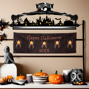 Personalised Vintage Spider Black Orange Halloween Banner