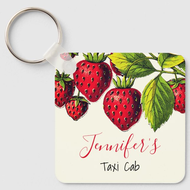 Personalised Vintage Strawberry Graphic Key Ring (Front)