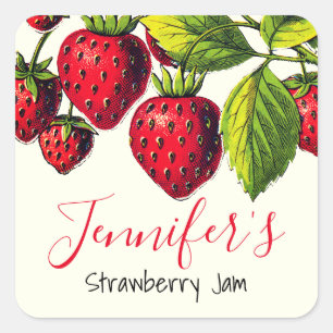 Personalised Vintage Strawberry Jam Canning Jar Square Sticker