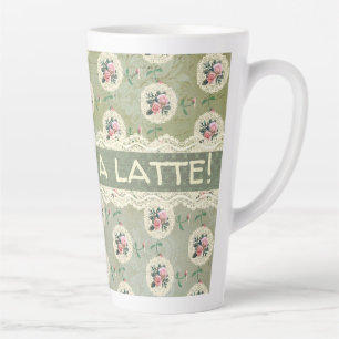 Personalised Vintage Style Faded Roses Lace Green Latte Mug