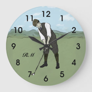 Personalised Vintage style golfer Large Clock