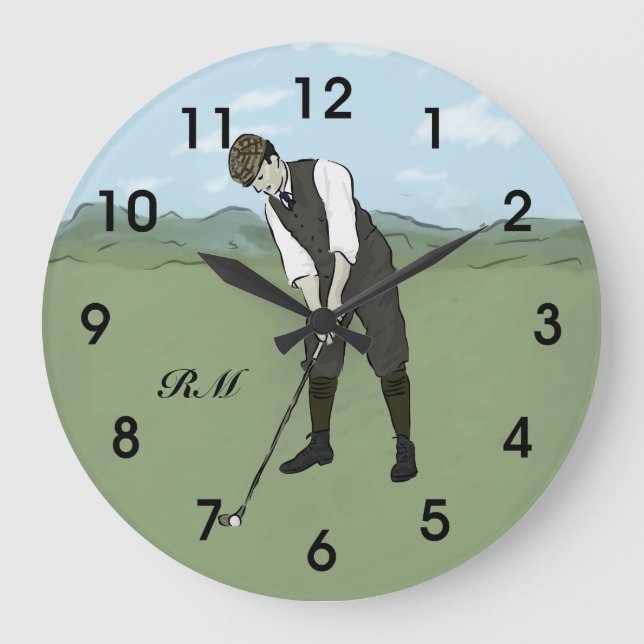 Personalised Vintage style golfer Large Clock (Front)