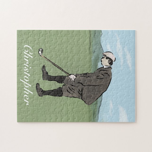 Personalised Vintage style golfer putting Jigsaw Puzzle (Horizontal)
