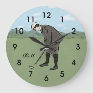 Personalised Vintage style golfer putting Large Clock