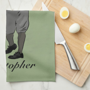 Personalised Vintage style golfer swinging a club Tea Towel