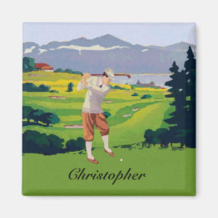 Personalised Vintage Style Highlands Golfing Scene Magnet