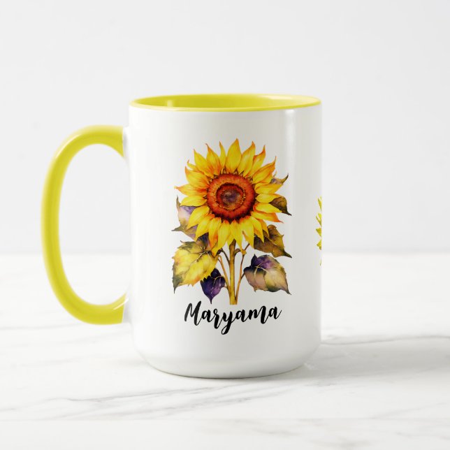 Personalised Vintage Sunflower Mug With Cute Name (Left)