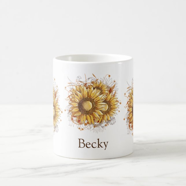 Personalised Vintage Sunflowers Coffee Mug (Center)