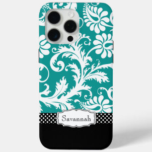 Personalised Vintage Teal Damask iPhone 15 Pro Max Case