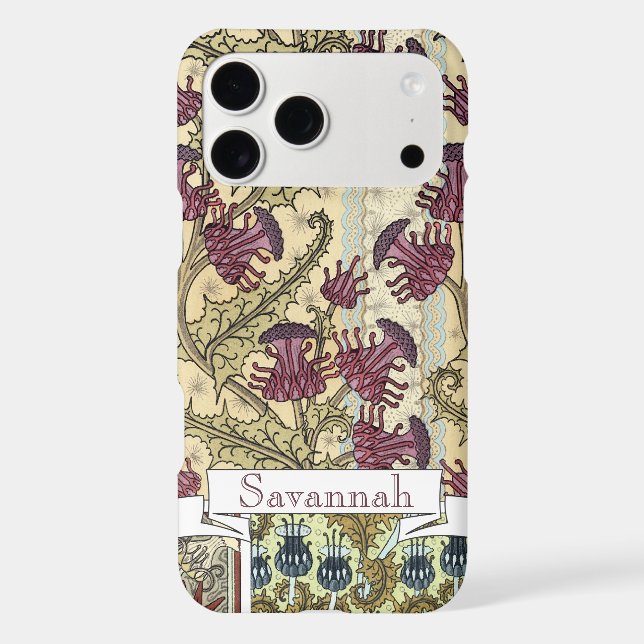 Personalised Vintage Thistle Flower Pattern iphone (Back)