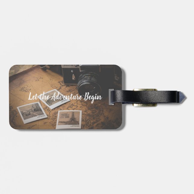 Personalised Vintage Travel Adventure luggage tag (Back Horizontal)