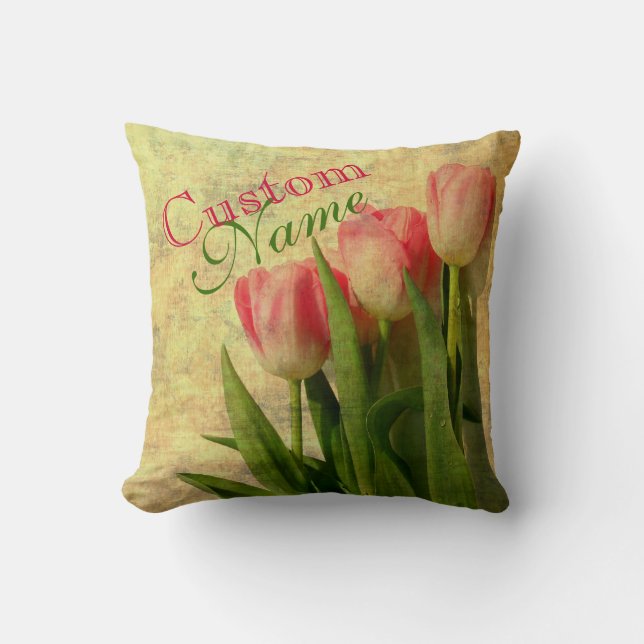 Personalised Vintage Tulips Pillow (Front)