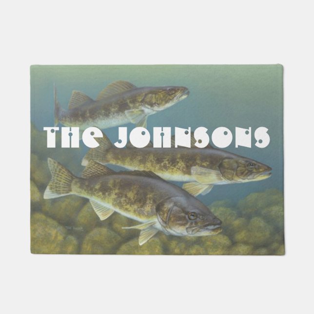 Personalised Vintage Walleye Illustration Doormat (Front)