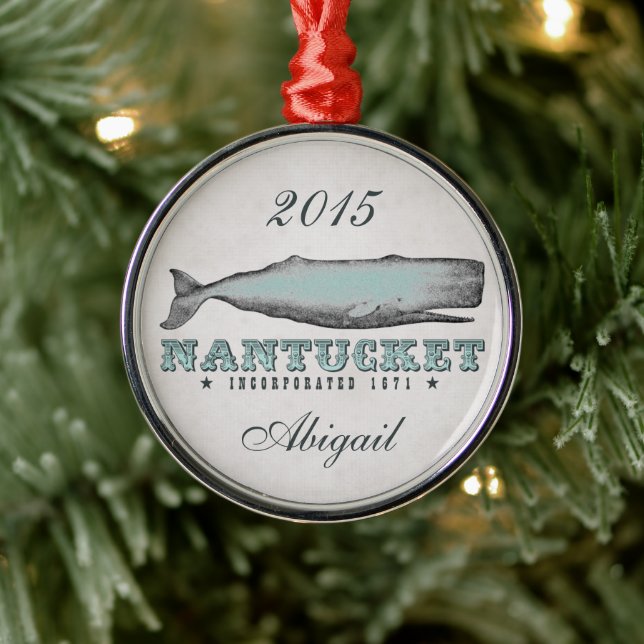 Personalised Vintage Whale Nantucket MA Ornament (Tree)