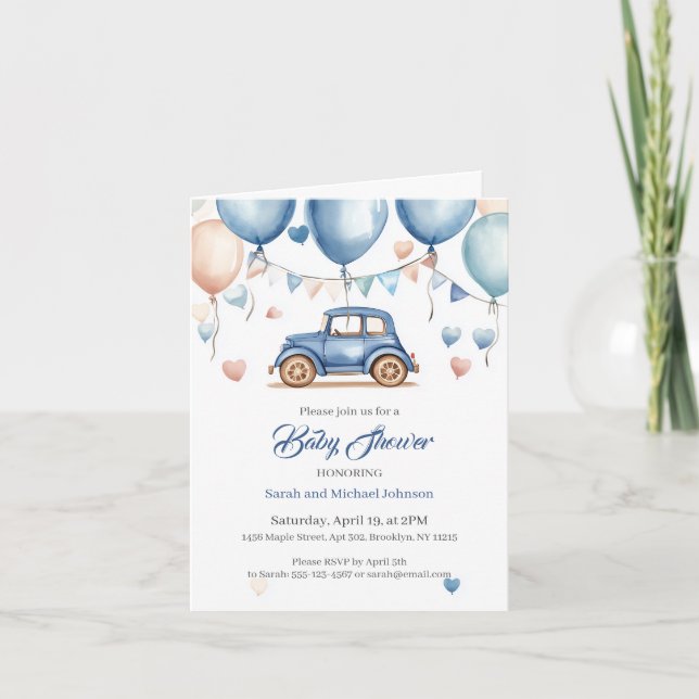 Personalised Vintage Wheels Baby Shower Invitation (Front)
