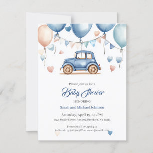 Personalised Vintage Wheels Baby Shower Postcard