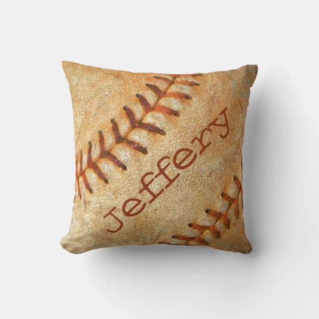 Personalised vintage White Baseball red stitching Cushion (Front)