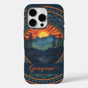 Personalised Vintage Wilderness Sunset Dot Mandala iPhone 16 Pro Case