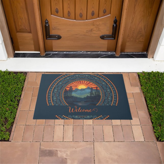 Personalised Vintage Wilderness Sunset Dot Mandala Doormat (Outdoor)