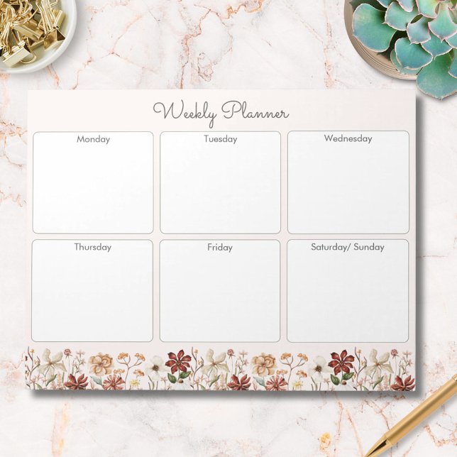 Personalised Vintage Wildflower Weekly Planner Notepad (In situ)