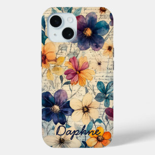 Personalised Vintage Wildflowers Purple & Orange  iPhone 15 Case