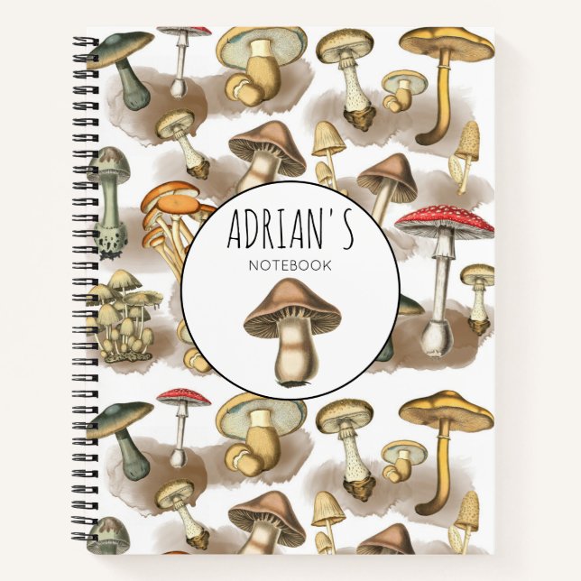 Personalised Vintage Woodland Forest Mushrooms Notebook (Front)