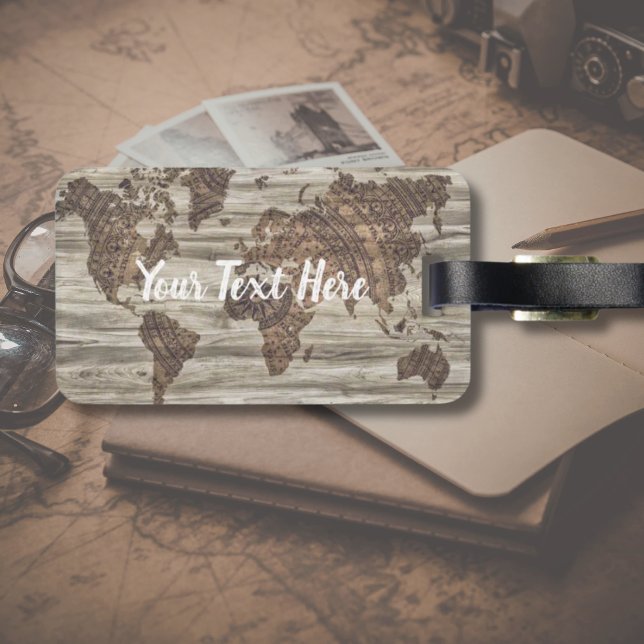 Personalised Vintage World Map Luggage Tag (Vintage World Map luggage tag for traveller with wanderlust)