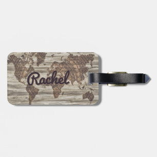 Personalised vintage world map luggage tag