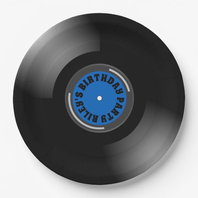 Personalised Vinyl Album Record Blue Party Paper Plate (Front)