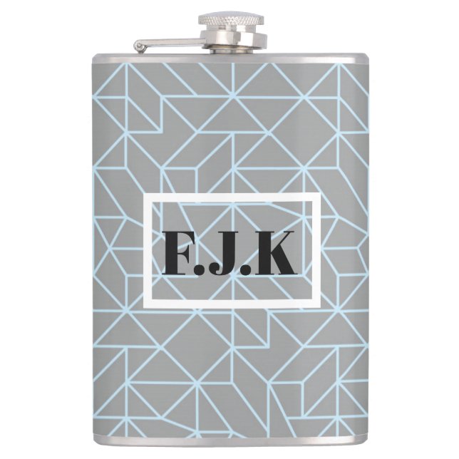 Personalised Vinyl Wrapped Flask - Geometic Blue (Front)