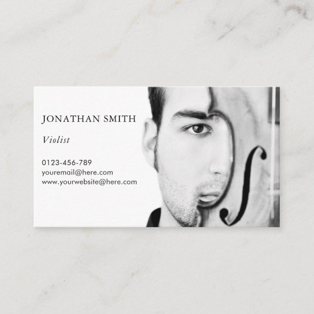 Personalised Viola Photo Template Modern Black Business Card (Front)