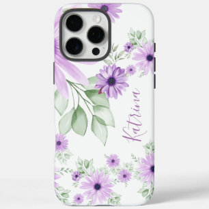 Personalised Violet Green, Watercolor Flowers iPhone 16 Pro Max Case
