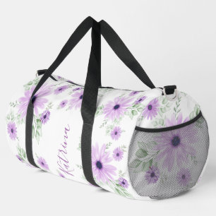 Personalised Violet Green, Watercolor Flowers Duffle Bag
