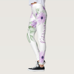 Personalised Violet Green, Watercolor Flowers Leggings