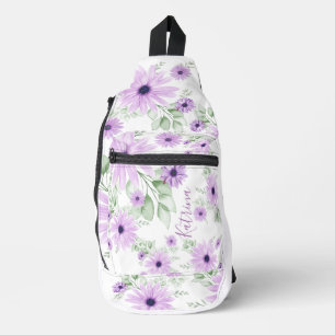 Personalised  Violet Green, Watercolor Flowers Sling Bag