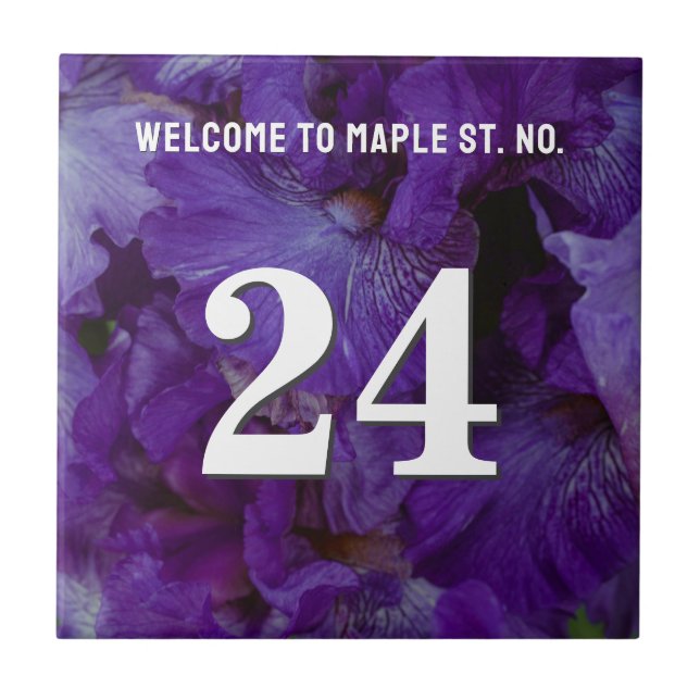 Personalised violet iris House / Apartment Number Tile (Front)