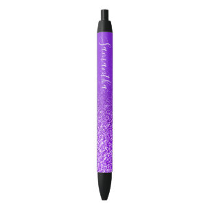 Personalised Violet Purple Ombre Glitter Black Ink Pen