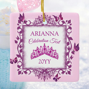 Personalised Violet Tiara & Butterflies Keepsake Ceramic Ornament