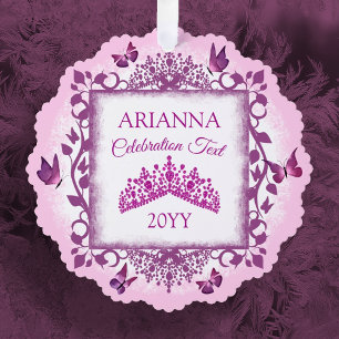 Personalised Violet Tiara & Butterflies Keepsake Tree Decoration Card