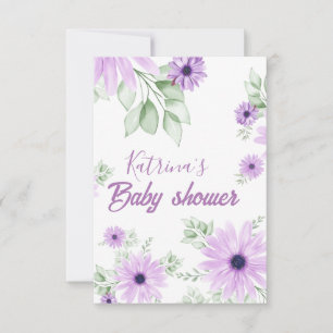 Personalised Violet Watercolor Floral Baby Shower  Thank You Card