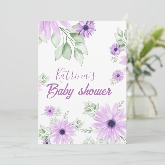 Personalised Violet Watercolor Floral Magnetic  Invitation (Standing Front)