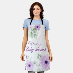 Personalised Violet Watercolor Flowers Baby Shower Apron