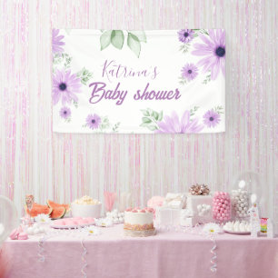 Personalised Violet Watercolor Flowers Baby Shower Banner