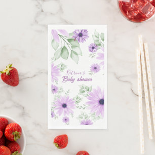 Personalised Violet Watercolor Flowers Baby Shower Napkin