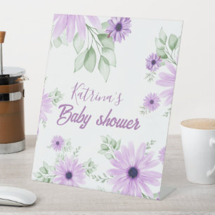 Personalised Violet Watercolor Flowers Baby Shower Pedestal Sign
