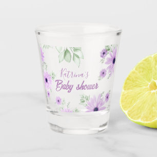 Personalised Violet Watercolor Flowers Baby Shower Shot Glass